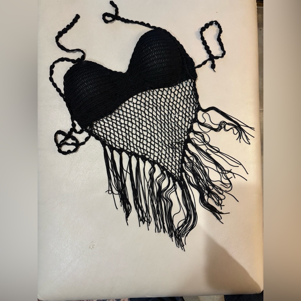 Black Crochet Fringe Top